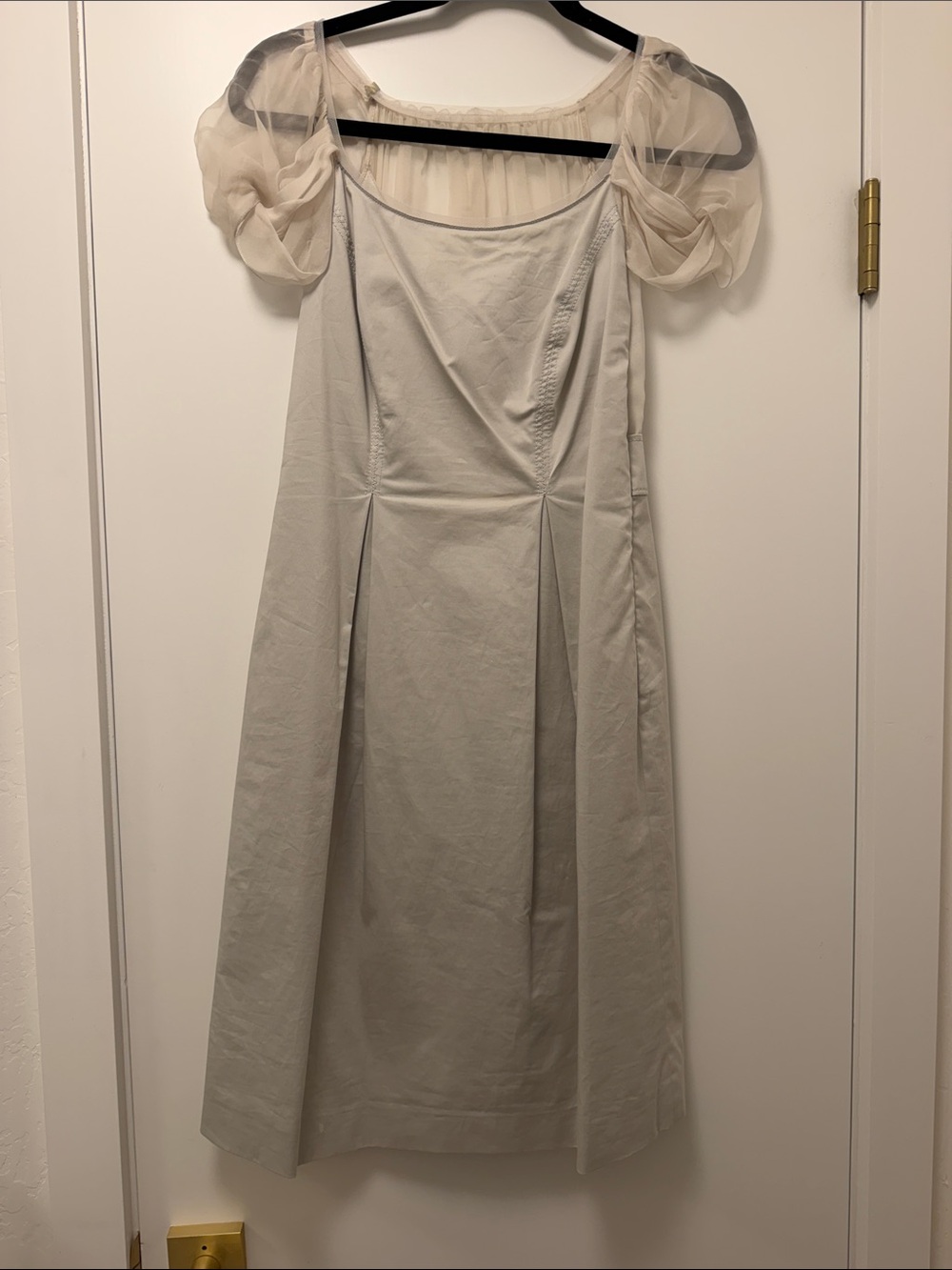 Alberta Ferretti Grey Puff-Sleeve Midi Dress